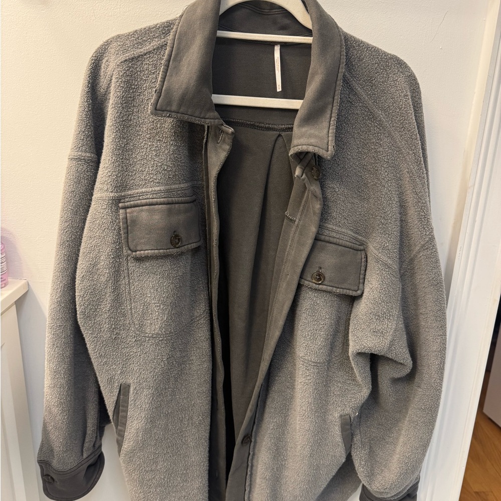 Free People Gray Lightweight Shirt Jacket with Relaxed Fit